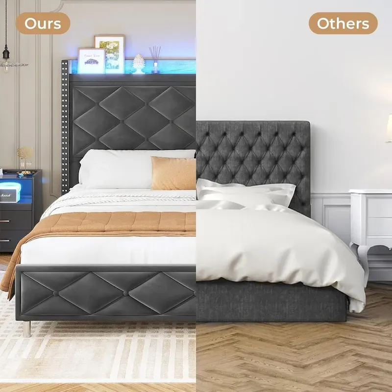 LED Bed Frame with 51.2  Tall Headboard Charging Station