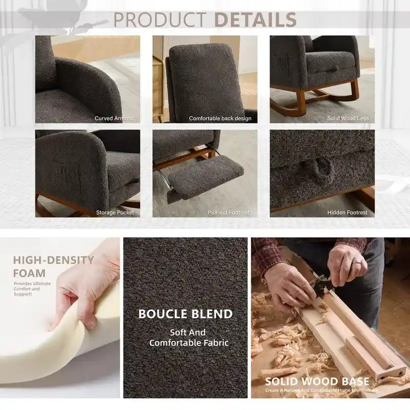 Living Room Rocking Accent Chair with Retractable Footrest