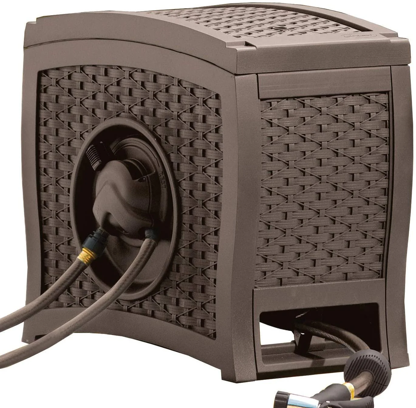 Suncast Aquawinder 125?? Wicker Garden Hose Reel ?C Lightweight Portable Hands ?C Free Water Powered Retractable Hose Reel ?C Java