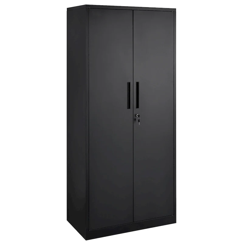 75 Inch Locking Metal Storage Cabinet with 4 Adjustable Shelves and 2 Magnetic Doors