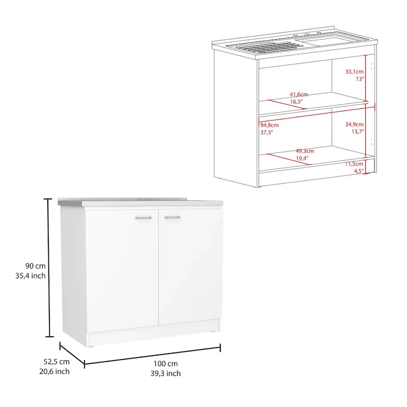 2-Piece Kitchen Set with Kitchen Island and Utility Sink Cabinet