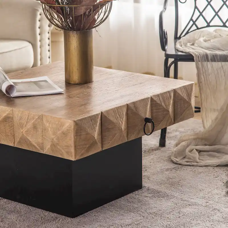 Three-dimensional Embossed Pattern Square Retro Coffee Table