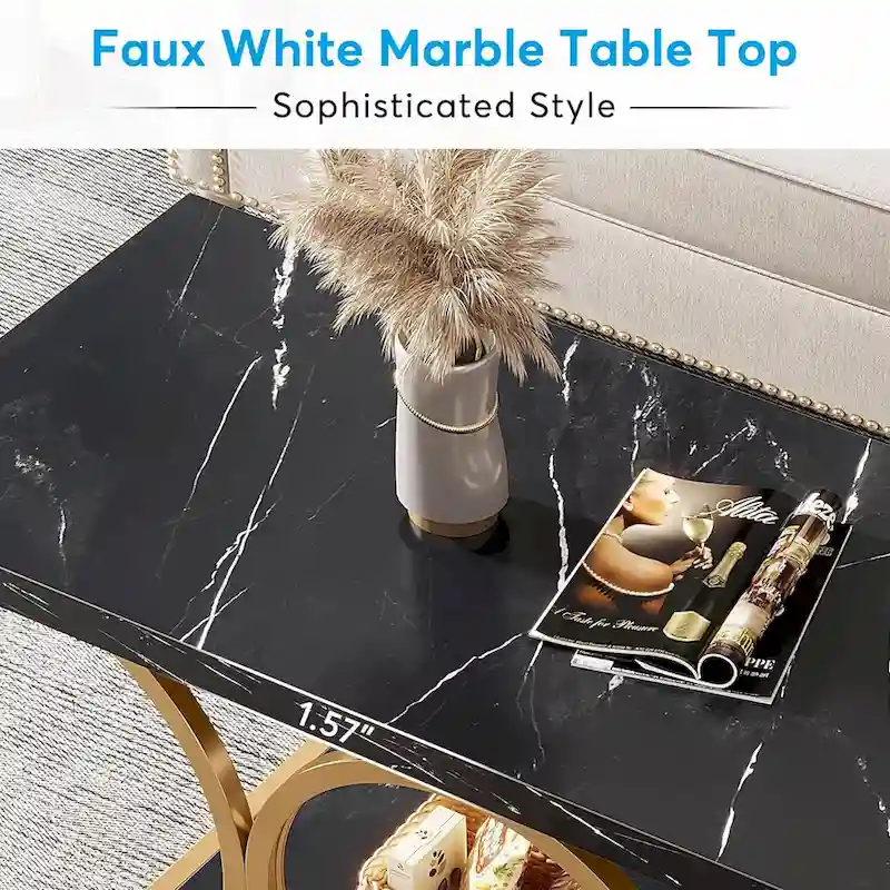 47.24-inch Rectangle Coffee Table, 2-Tier Modern Faux Marble Coffee Tables