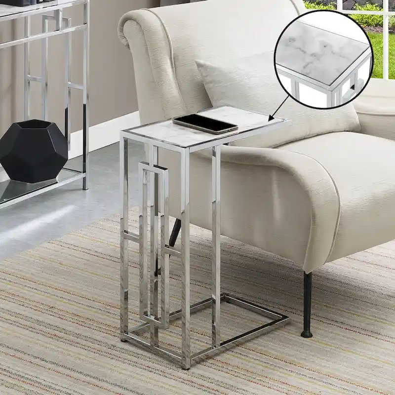 Chrome Faux Marble C End Table - Side Table for Living Room