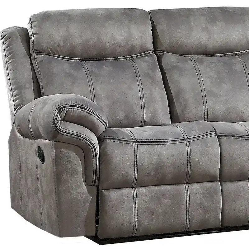 HomeRoots 87 Gray Velvet Reclining USB Sofa With Black Legs - 87
