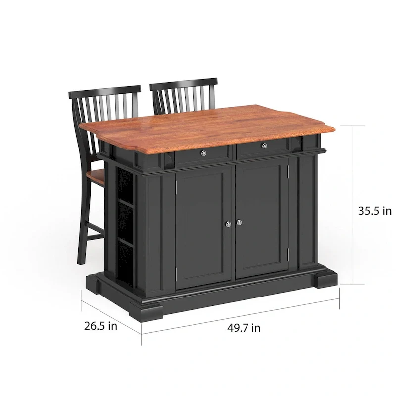 Distressed Oak 3-Piece Kitchen Island and Barstools Kitchen Set