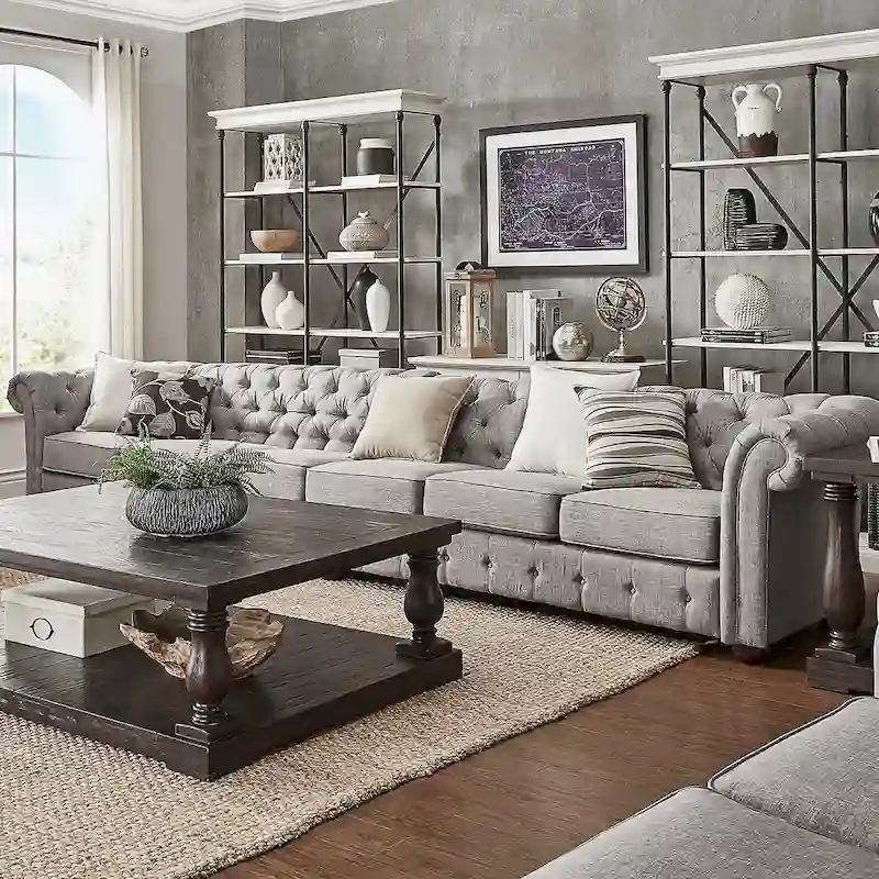 Knightsbridge Light-grey Extra Long Chesterfield Sofa by iNSPIRE Q Artisan