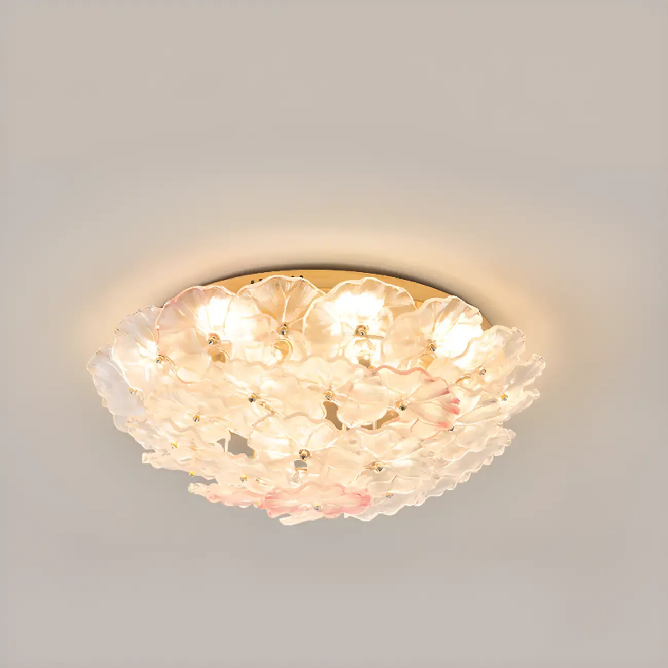Glass Flower Shape Aureate Stainless Fixture Flush Mount Ceiling Light