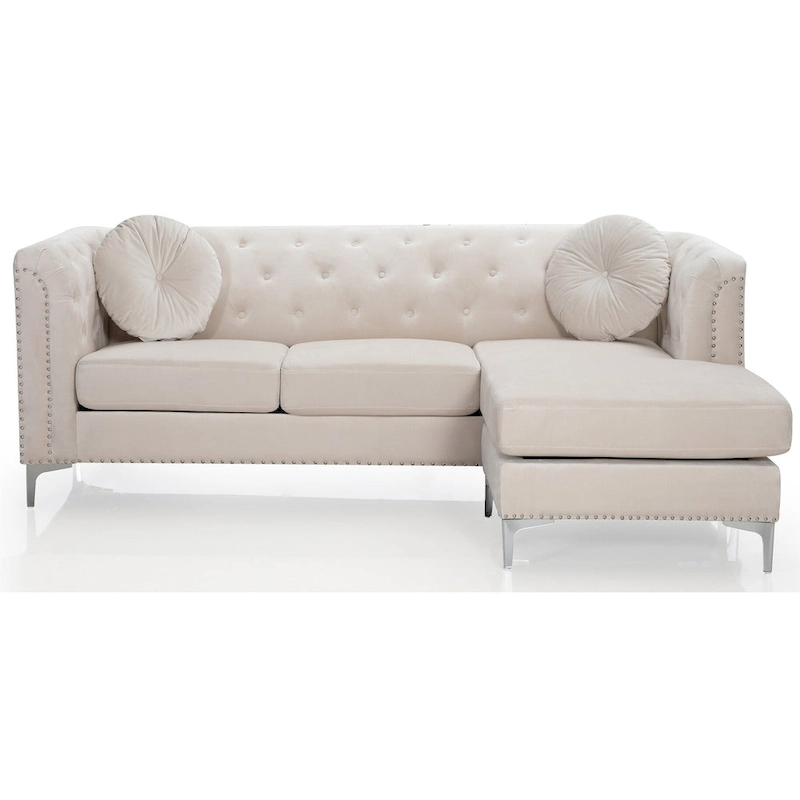 Pompano 83 in. Tufted Velvet Sectional with 2-Throw Pillow - 83L x 58W x 31H