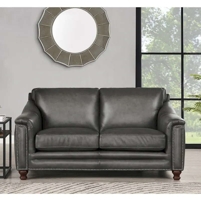 Hydeline Belfast Top Grain Leather Loveseat, Feather, Memory Foam and Springs