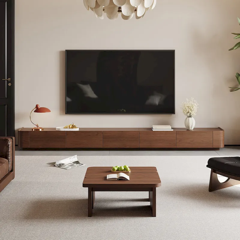 Mid-Century ModernTV Stands,4-6 Drawers, Solid Wood Brown Media Console