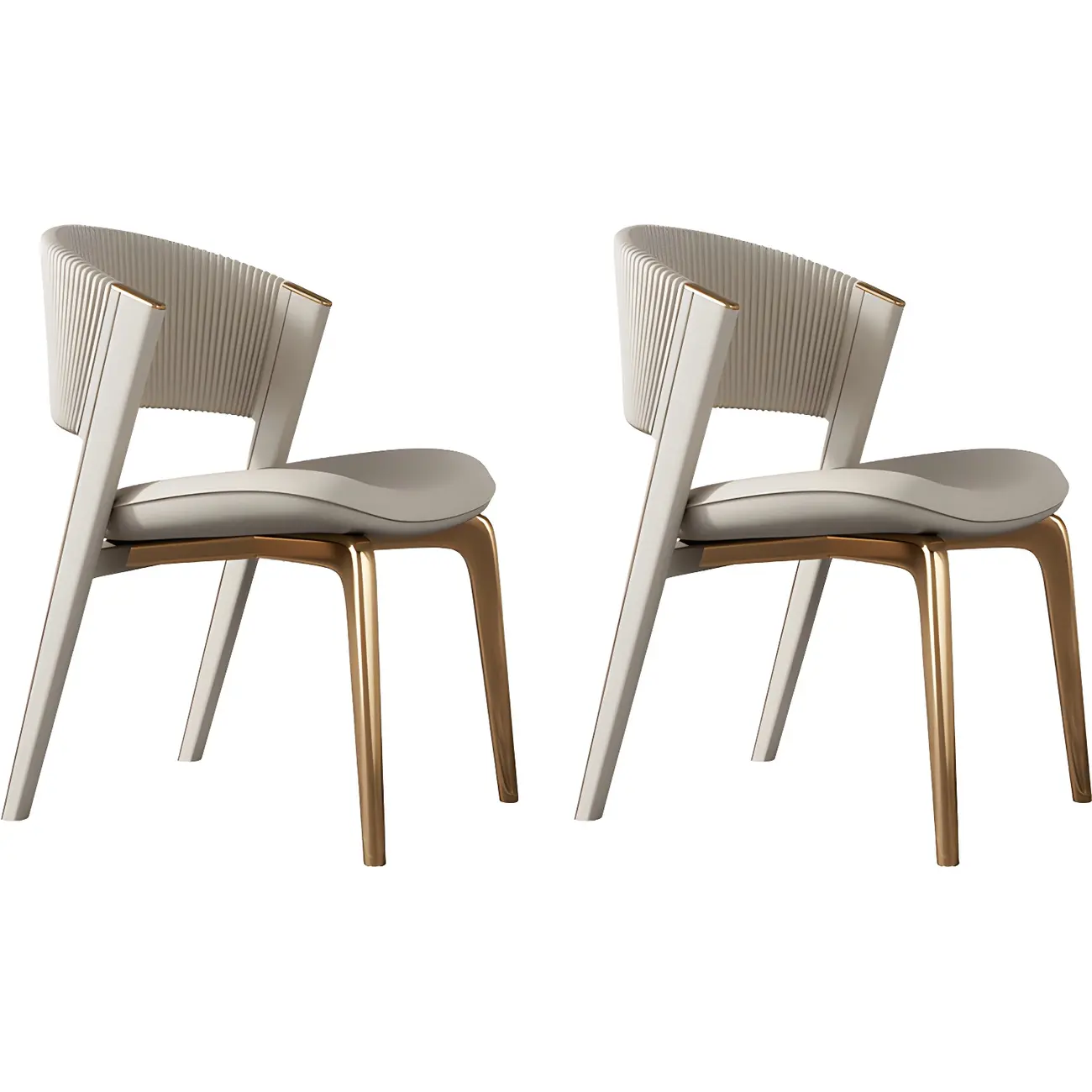 Off-White Faux Leather Brass Legs Dining Chair