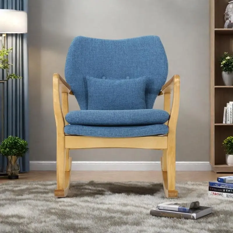Solid Wood Rocking Chair with Linen Cushion and Premium Handcrafted