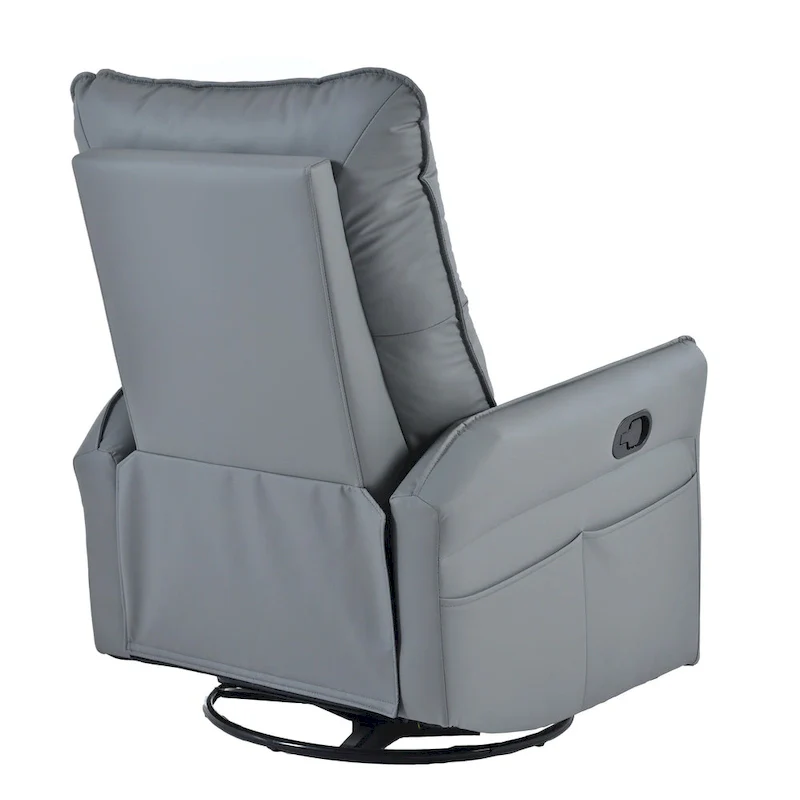 Blue-Gray PU Leather Swivel Glider Rocker Recliner with Pockets, Backrest