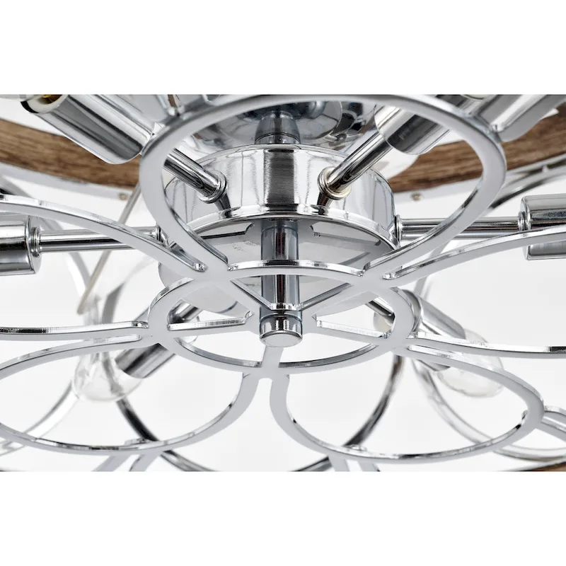 Ofelia 24-inch Chrome and Faux Wood 6 Lights 3 Blades Lighted Ceiling Fan with Remote