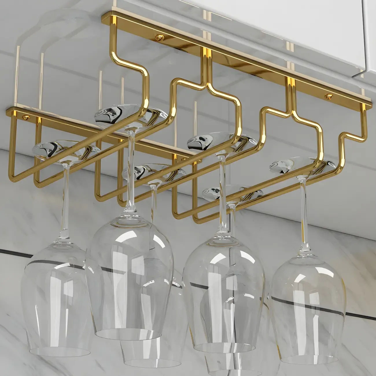 Gold Rectangular Hanging Metal Wine Glass Rack