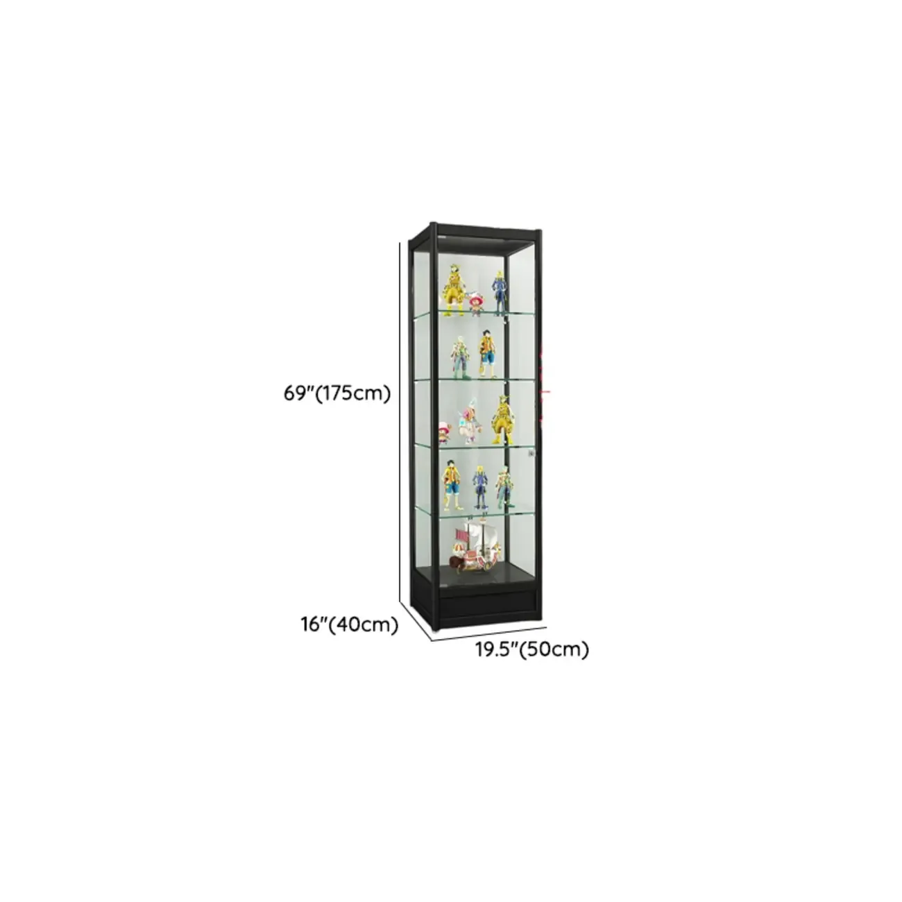 Adjustable Black Metal Shelf Glass Display Cabinet