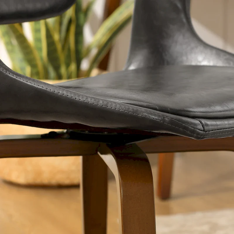 Art Leon Set of 4 Wood and Faux Leather Swivel Chairs