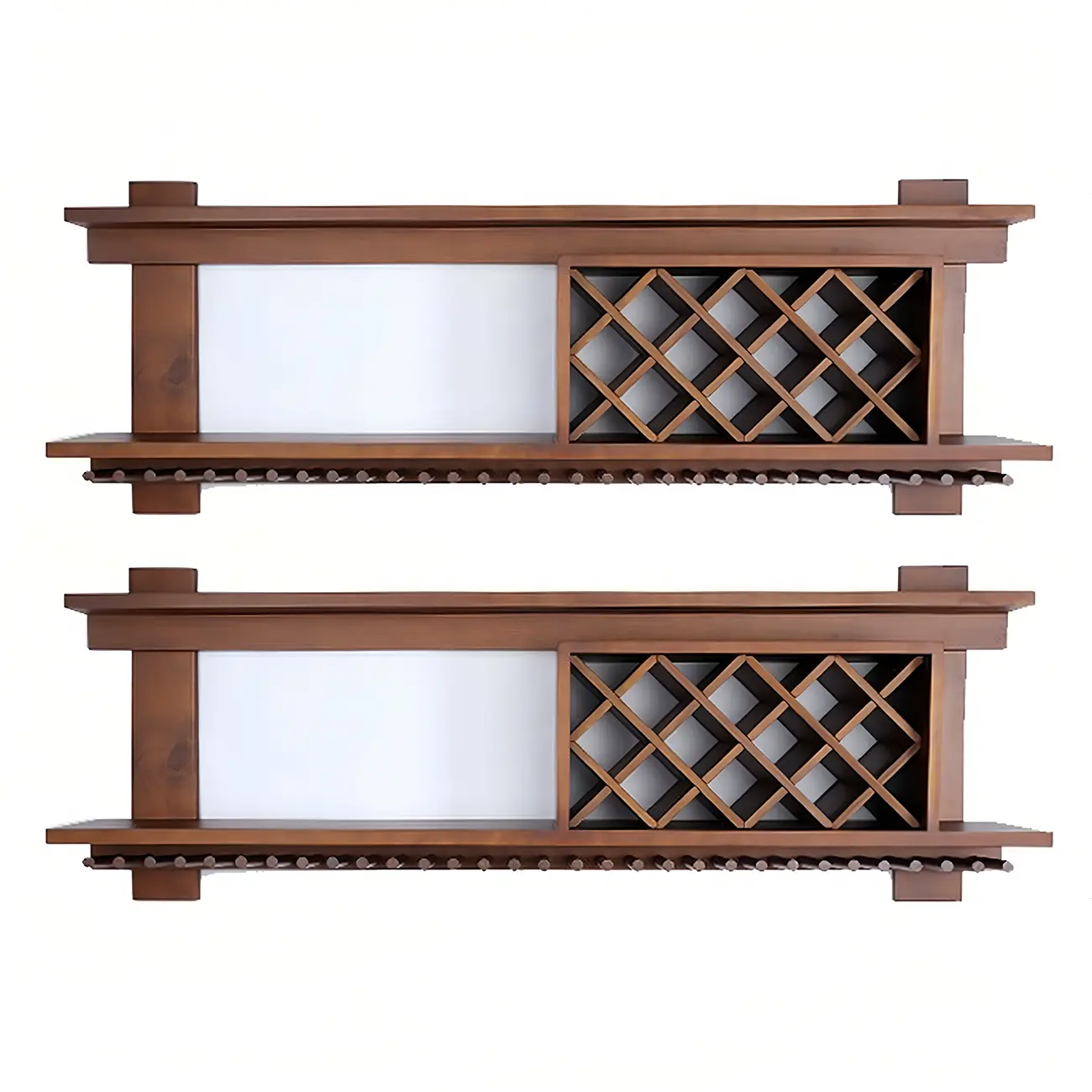 Pine Wooden Wall-Mounted Display Open Wine Bottle & Glass Rack