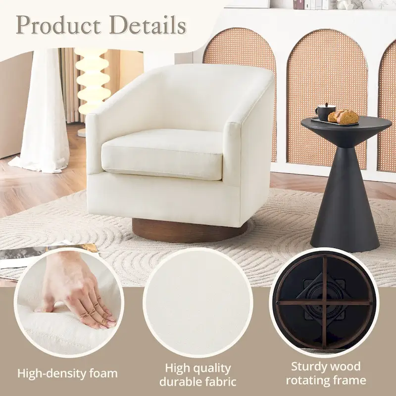 Modern Upholstered Accent Chair Fabric 360 Swivel Barrel Set of 2 Armchair Wood Frame