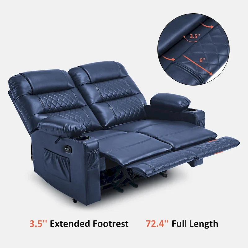 Power Recliner Loveseat, Saddle/Dark Brown/Light Grey, Heat & Massage, Seats 2