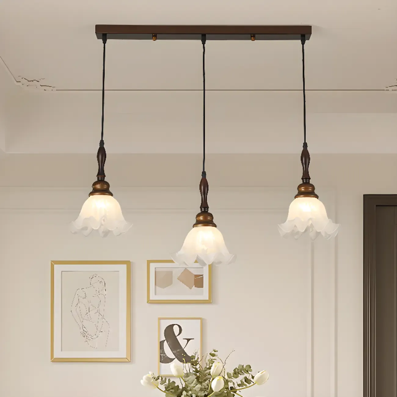 Modern 3-Light Glass Flower Island Pendant Light for Kitchen