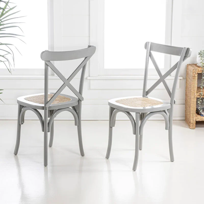 Colmar Classic Traditional X-Back Wood Rattan Dining Chair, Natural (Set of 2) by JONATHAN Y