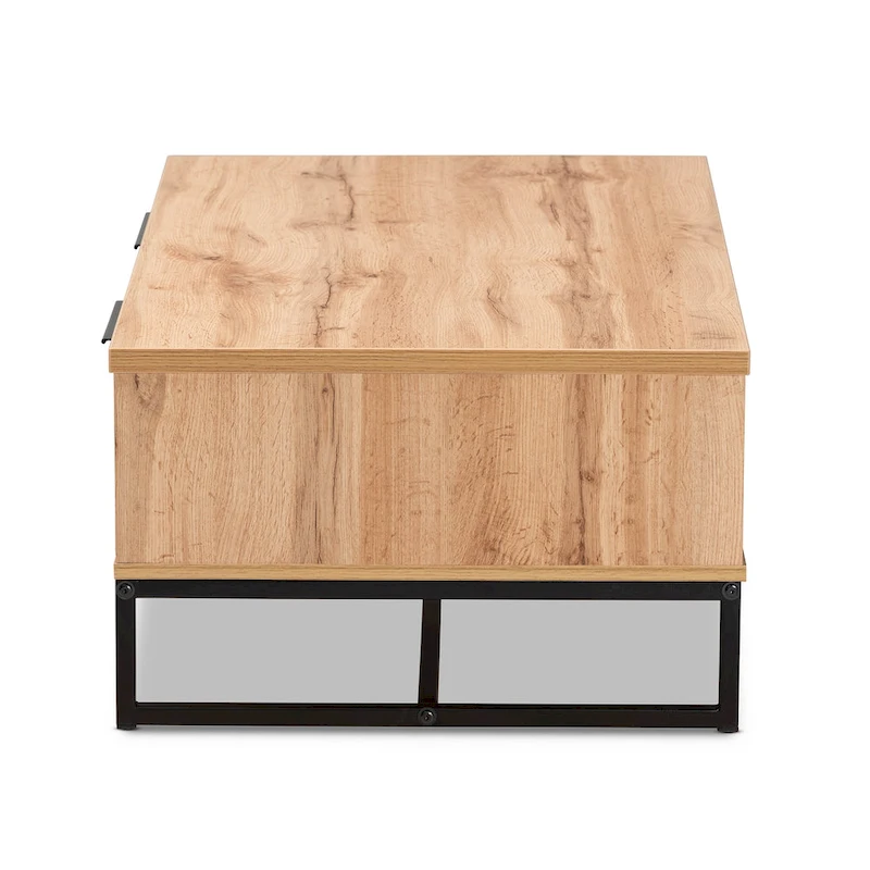 Franklin Oak Brown Wood and Black Metal 2-Drawer Coffee Table