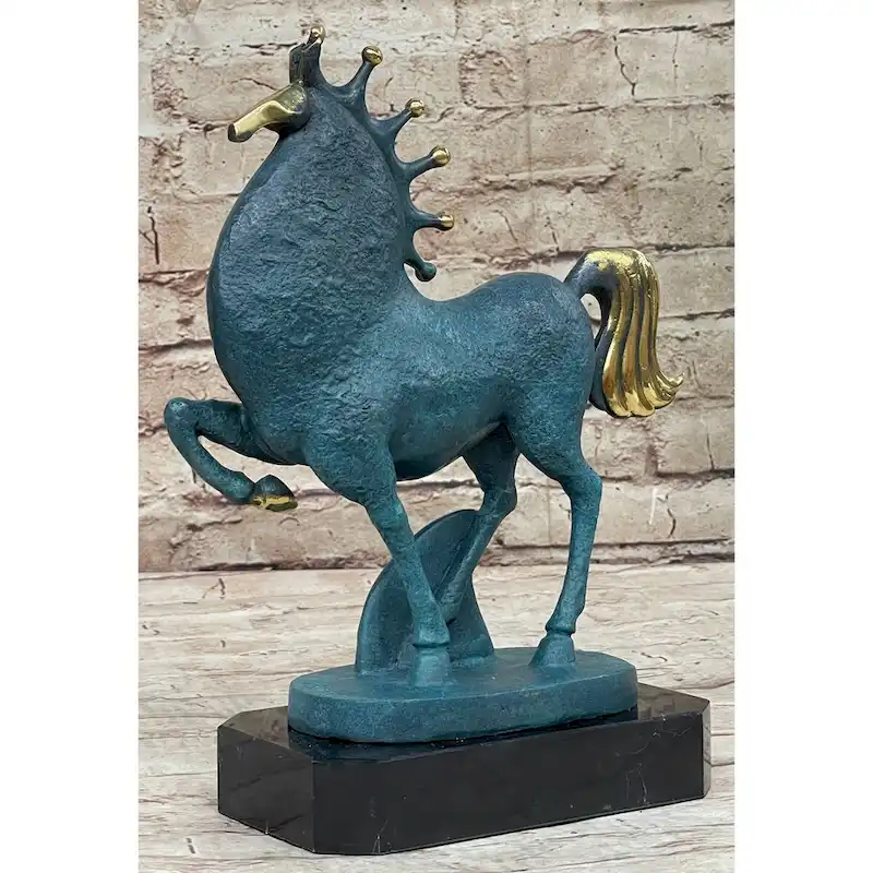 Abstract Modern Artwork Tang Horse Bronze Sculpture Marble Base Figurine Figure
