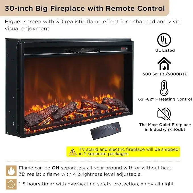 70  Modern Luxury Fireplace TV Stand, Entertainment Center, TV Console