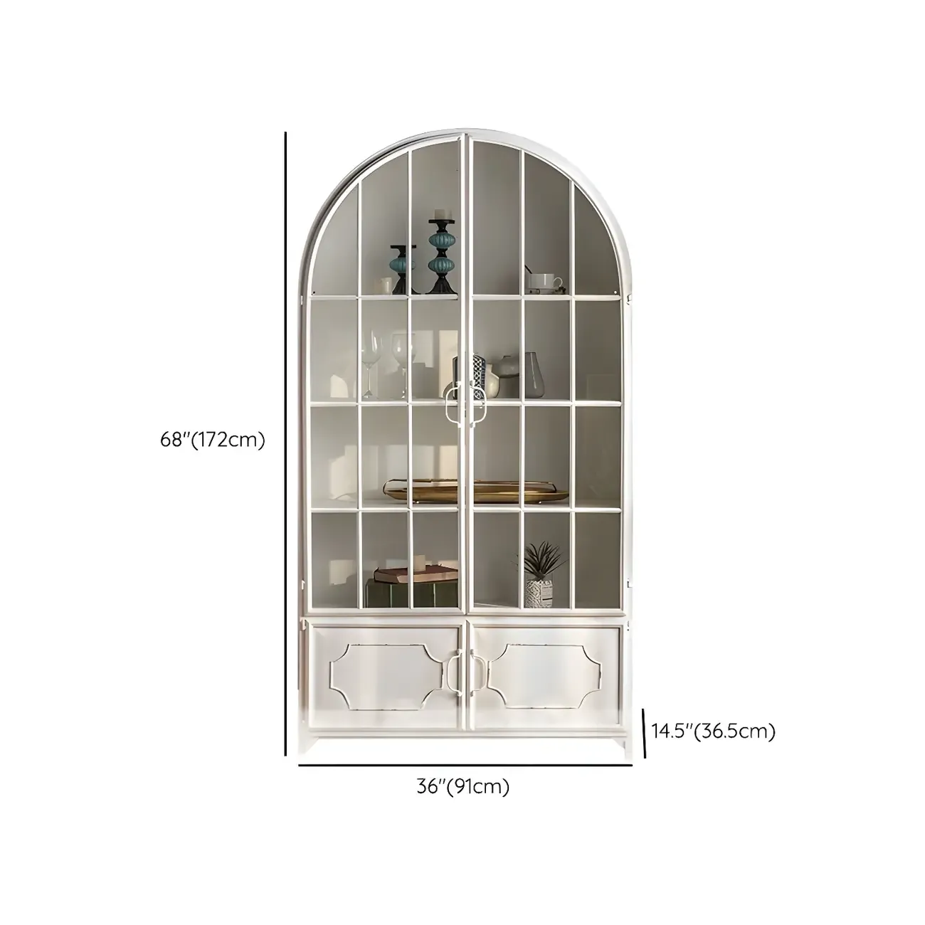 French Country Rectangular Metal Display Bookcase with Shelves