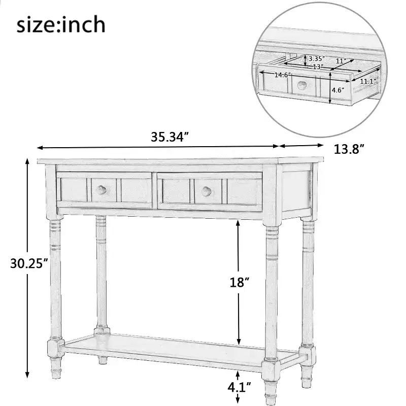 GDFStudio Darren Traditional Entryway Console Table with 2 Drawers and Bottom Shelf