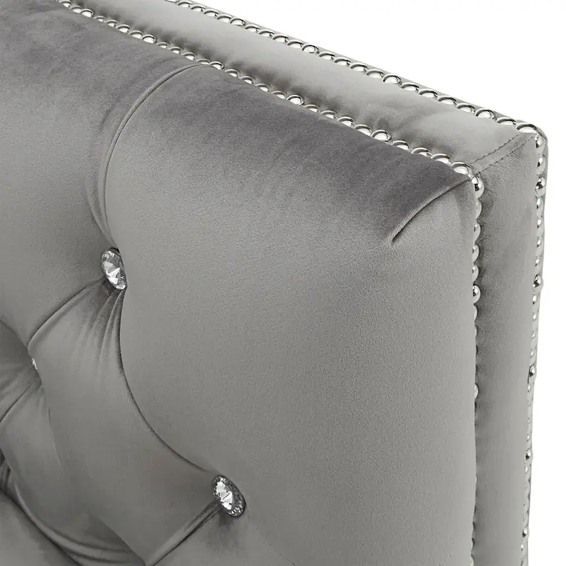 Grey Velvet Tufted Sofa and Loveseat with Nailhead Trim