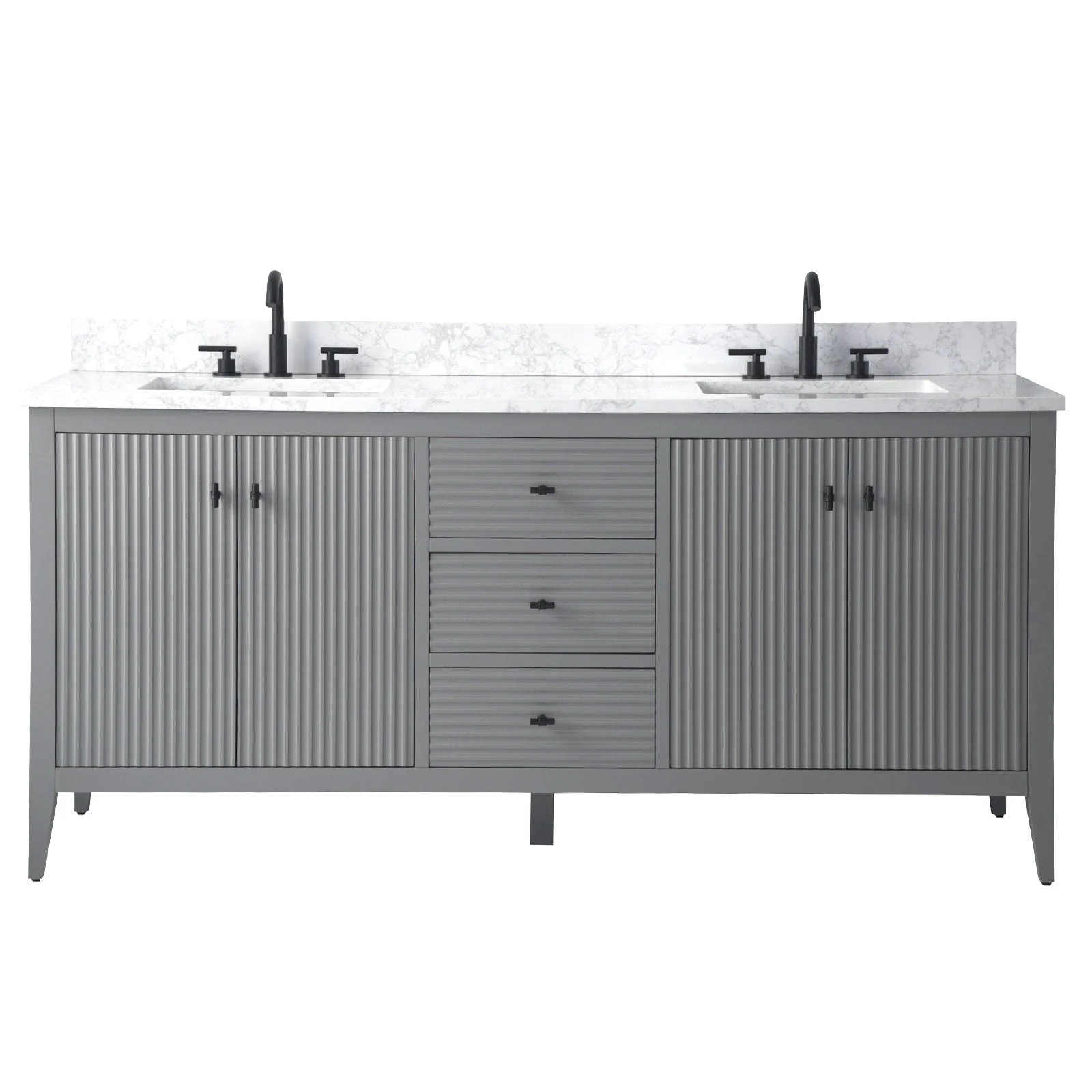 Vanity Art 72 Double Sink Bathroom Vanity Cabinet with Engineered Marble Top