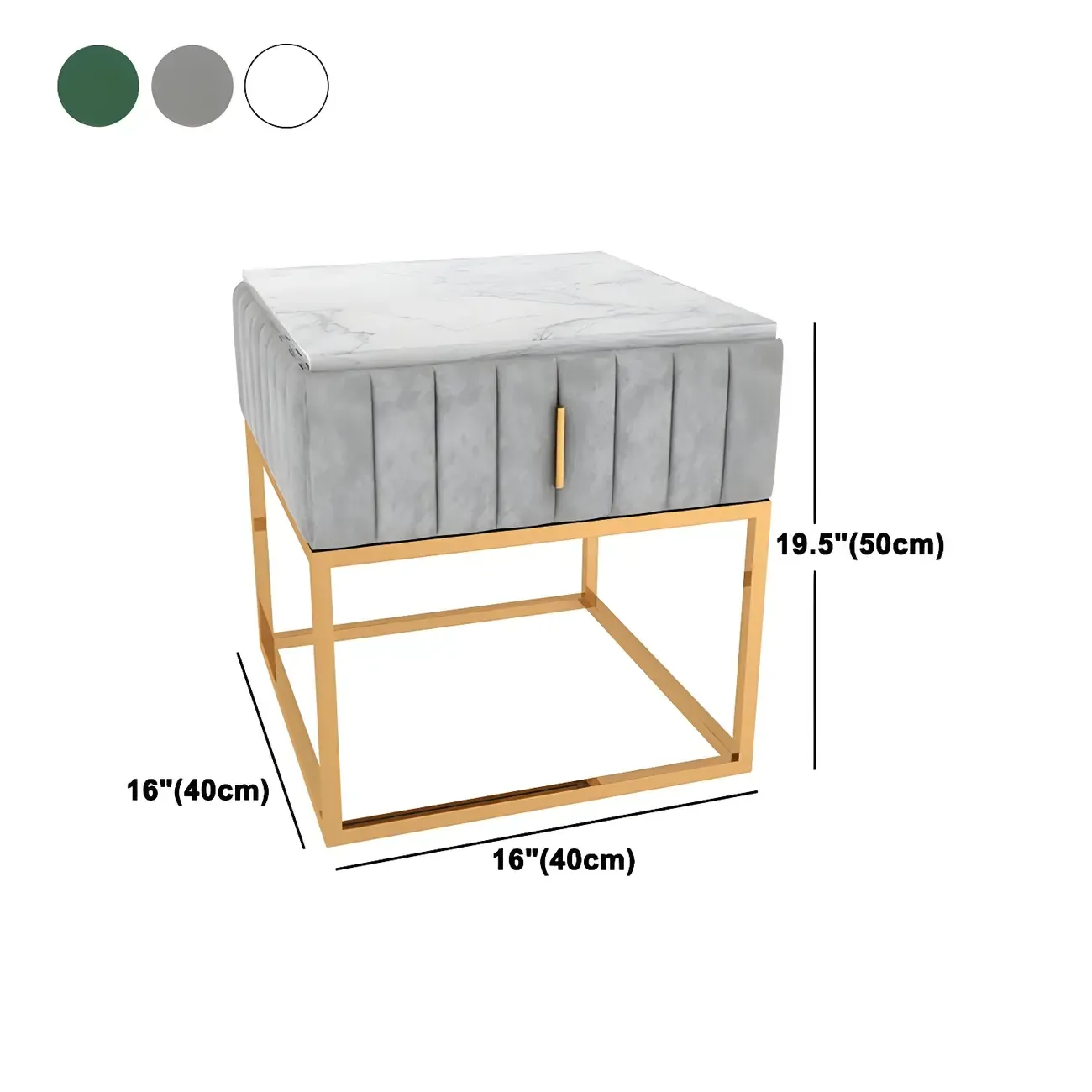 Glam Genuine Marble Nightstand with Drawers & Metal Base