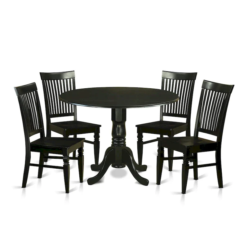 East West Furniture 5 Piece Dinette Set- a Round Dining Table with Dropleaf and 4 Dining Room Chairs, (Finish Options)
