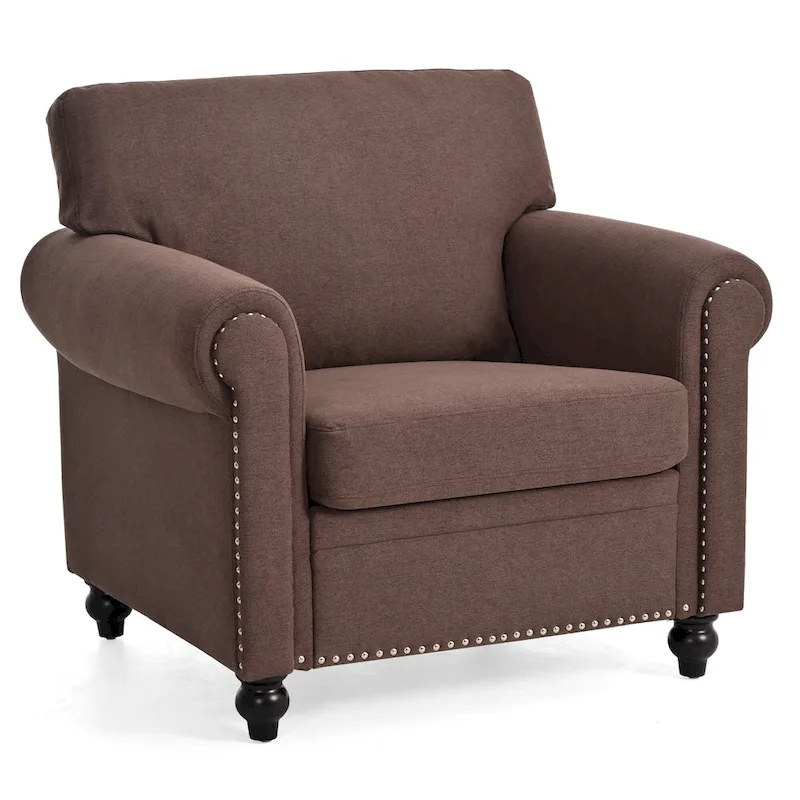 Brown 37.4 Accent Chair with Nailheads