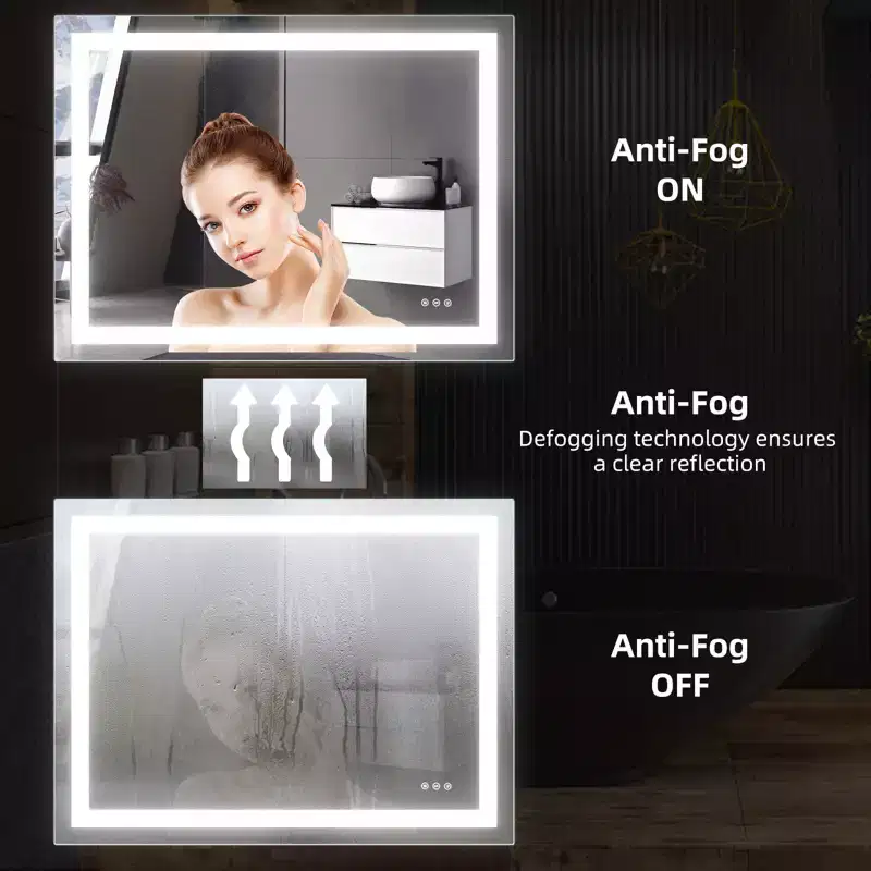 Silver Frameless LED Bathroom Mirror – Front & Backlit, Anti-Fog, Single-User Wall Mount