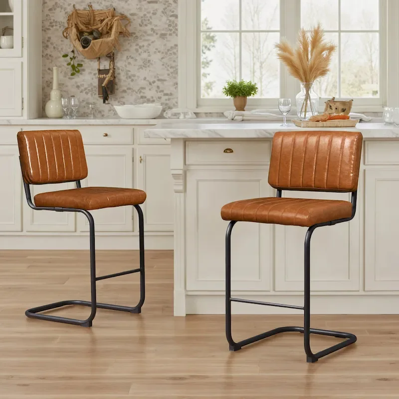 Art Leon Rustic Upholstered Counter Height Bar Stools (Set of 2)