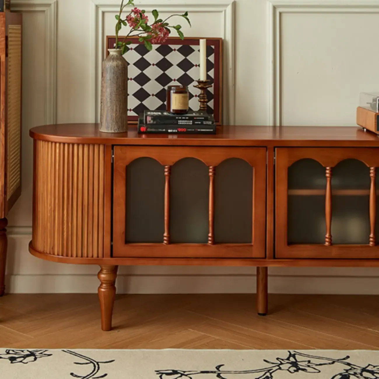 Art Deco Modern Wood TV Stand with Cable Management