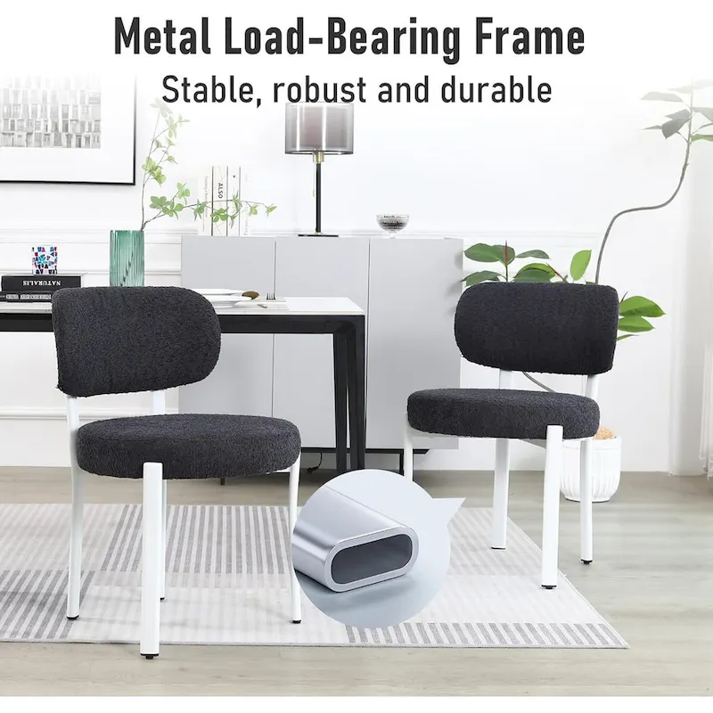 XINMICS Upholstered Modern Boucle Dining Room Chairs with White Metal Legs