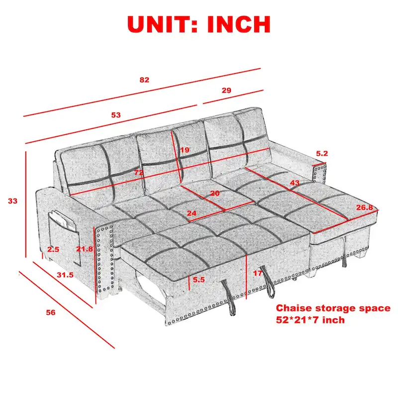 Classic and Cozy L-shape Pull-out Sleeper Sectional Sofa