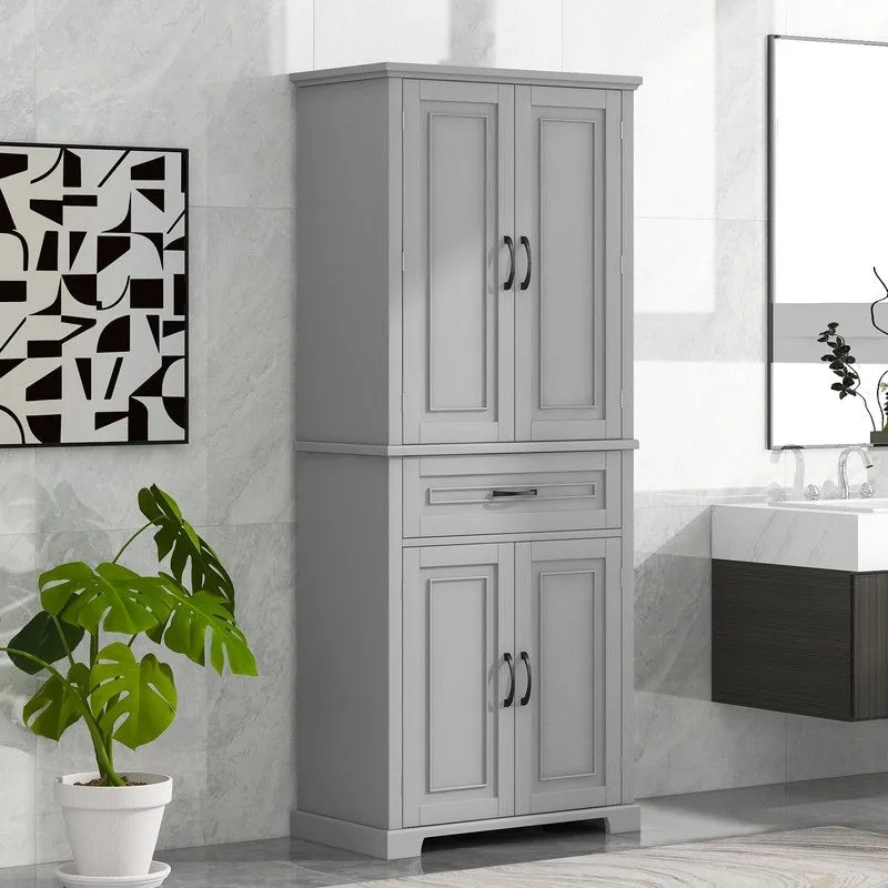 72Tall Bathroom Storage Cabinet with Doors and Drawer, Multiple Storage Space, Adjustable Shelf, Grey