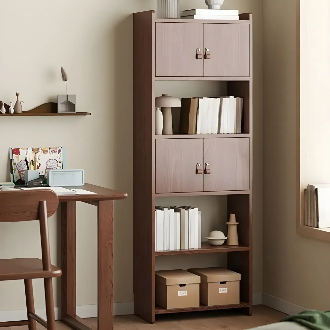 Rustic Brown Cabinets Storage Wood Bookshelf