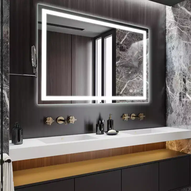 Silver Frameless LED Bathroom Mirror – Front & Backlit, Anti-Fog, Single-User Wall Mount