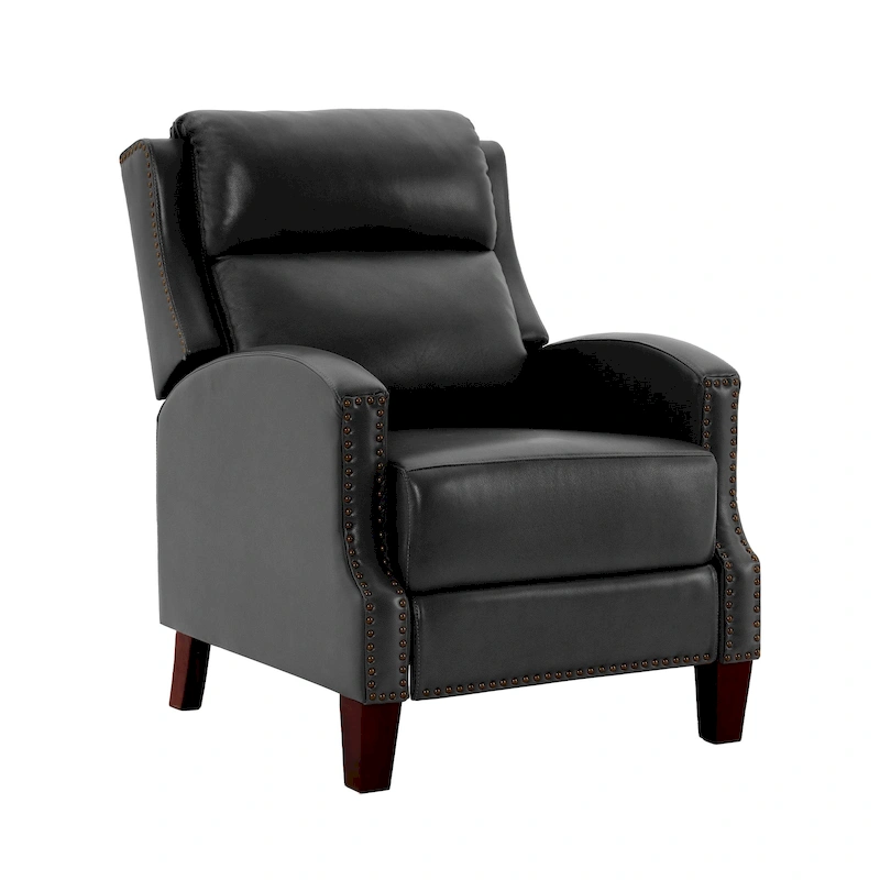 Genuine Leather Pushback Recliner with Multi-Angle Seat Back and Solid Wood Legs