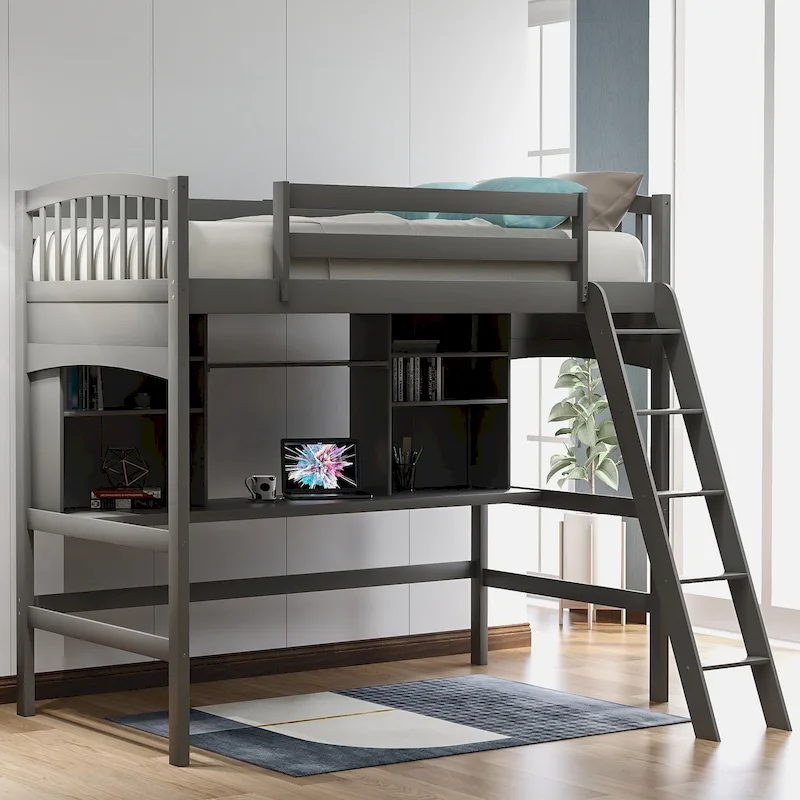 Twin size Loft Bed with Storage Shelves