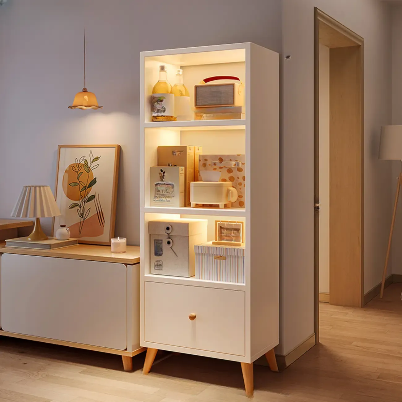 Modern Rectangular Bookshelf with Drawers