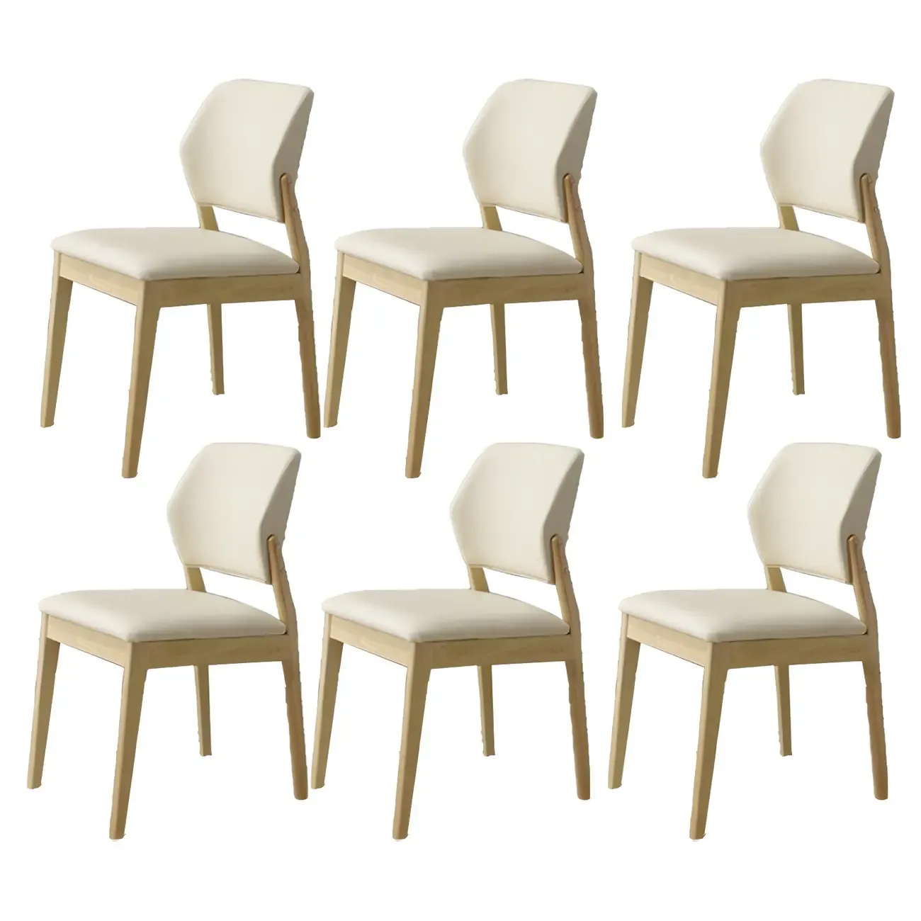 Modern Wood Faux Leather Beige Low Back Dining Chair