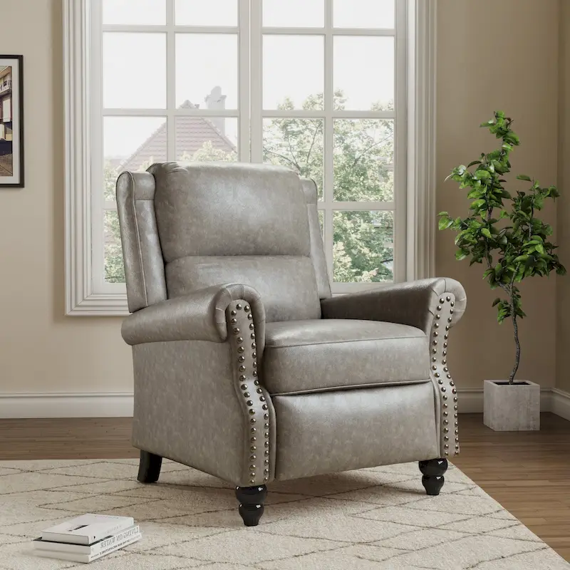 Manual Glider Pushback Recliner Chairs with Nailhead Trim
